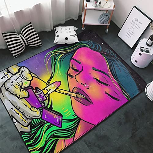 YUXIXI Outer Space Trippy Smoke Cool Spooky Girl Area Rug Polyester Weicher Teppich Anti-Rutsch Bodenmatte Teppiche für Wohnzimmer Wohnheim Schlafzimmer Heimdekoration – 152,4 x 99,9 cm von YUXIXI