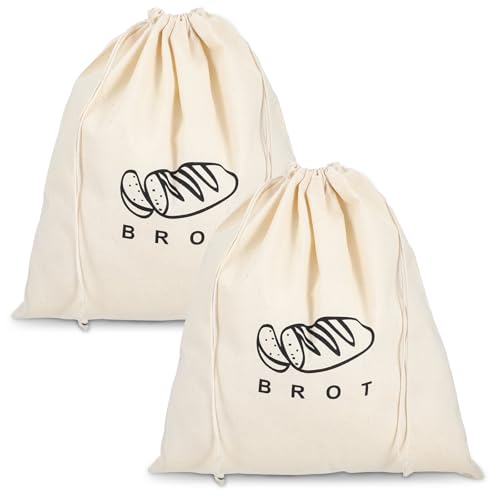 YUXMU 2 Stück Leinen Brotbeutel, 40 x 30cm Natürliche Pflanzenmaterialien Brotsack Wiederverwendbare Frischhalten Brotbeutel mit Kordelzug für Lagerung Brot Obst Gemüsebeutel von YUXMU