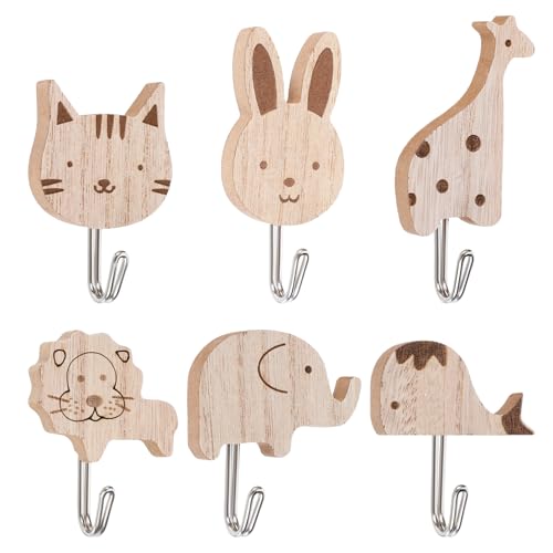 YUXMU 6 Stück Süße Tier Kleiderhaken, Selbstklebender Haken aus Holz Hölzerne Tier Cartoon Wandhaken Elefant Wal Katze Löwe Kaninchen Giraffe Garderobenhaken Kinder für Bad Kinderzimmer Küche YUXMU 6 Stück Süße Tier Kleiderhaken, Selbstklebender Haken aus Holz Hölzerne Tier Cartoon Wandhaken Elefant Wal Katze Löwe Kaninchen Giraffe Garderobenhaken Kinder für Bad Kinderzimmer Küche von YUXMU