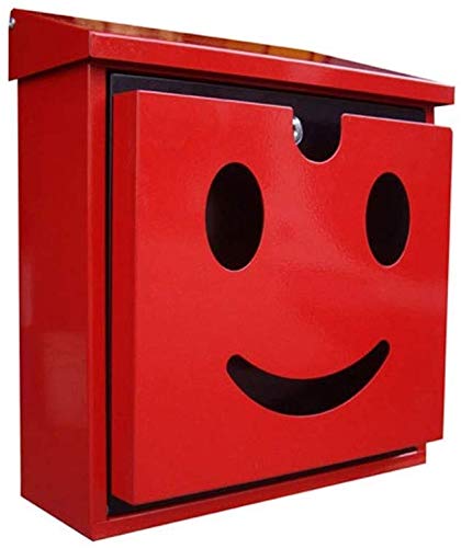 YUXO Briefkasten Anthrazit Wandbriefkasten Cartoon Smiley Mailbox Stahl Wandmontage wasserdichte Mailbox mit Schloss Zeitungsbox Lieferbox Briefkasten Mit Zeitungsfach von YUXO