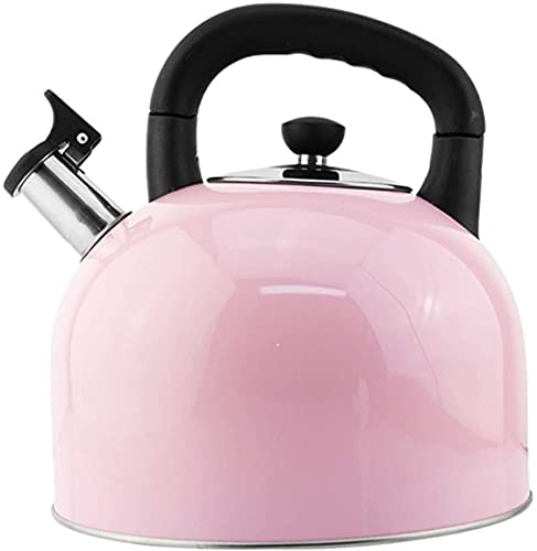 YUXO Edelstahl Flötenkessel mit Griff 4-5L Herd Edelstahl Pfeife Wasserkocher Düse Wasserkocher Moderne helle Farbe Flasche Pfeifkessel Teekessel(Color:Pink;Size:4L) von YUXO