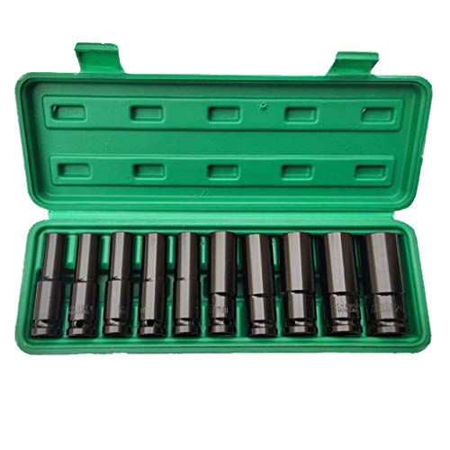 10 Stück 8-24 mm 1/2 Zoll Drive Tiefer Schlag-Steckschlüsselsatz Schweres Metrisches Garagen-Werkzeug für Schraubenschlüssel, Adapter, Handwerkzeug-Set von YUYAN