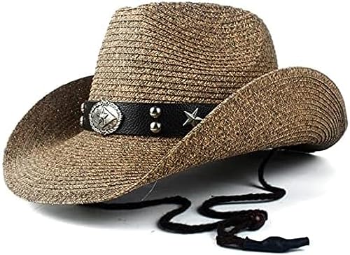 Cowboyhüte Western Cowboyhut Damen Herren Hollow Lady Dad Beach Sombrero Stroh Panama Cowgirl Jazz Sonnenkappe Größe 56–58 cm,Kaffee3,Einheitsgröße,YUYANAIAI von YUYANAIAO