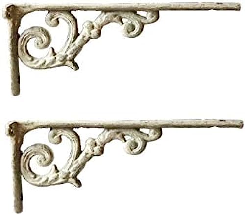 Gusseisen-Regalhalterungen, 2 Stück, robuste, verzierte Gusseisen-Wandhalterungen im Vintage-Schnörkel-Design für Haus und Garten, 230 mm x 95 mm, weiß von YUYANAIAO