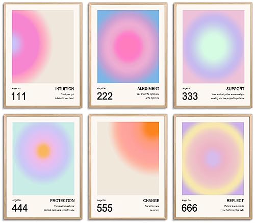 YUYMNANI Aura Angel Numbers Poster, bunte Farbverlaufsposter für Zimmer, ästhetisch, minimalistische, inspirierende Zitate, Leinwand-Wandkunst, Gemälde, Wohnheim-Dekor (20.3x25.4 cm, ungerahmt) von uniro