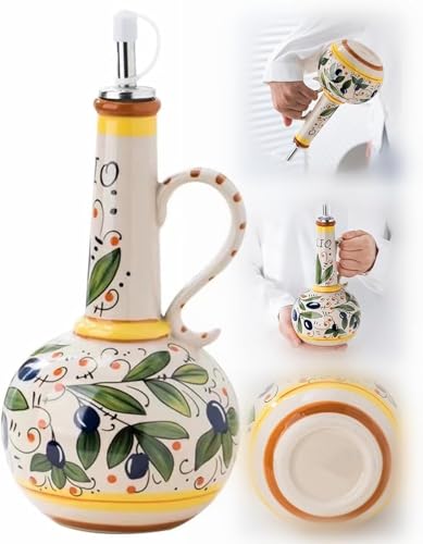 YUYQAQ Krondo Keramik-Olivenölspenderflasche, 652 ml, handbemalt, Steingut, Olivenöl-Flasche, mit Edelstahlauslauf für Öle, Saucen, Essig YUYQAQ Krondo Keramik-Olivenölspenderflasche, 652 ml, handbemalt, Steingut, Olivenöl-Flasche, mit Edelstahlauslauf für Öle, Saucen, Essig von YUYQAQ