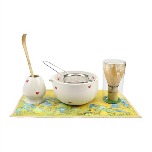 YUYQAQ Matcha-Schneebesen-Set, Herz-Design, Keramik-Matcha-Set beinhaltet 425 ml Matcha-Schüssel, Matcha-Schneebesen, Bambusschaufel, Halter, Sieb und Geschirrtuch, 6-teiliges Matcha-Set für YUYQAQ Matcha-Schneebesen-Set, Herz-Design, Keramik-Matcha-Set beinhaltet 425 ml Matcha-Schüssel, Matcha-Schneebesen, Bambusschaufel, Halter, Sieb und Geschirrtuch, 6-teiliges Matcha-Set für von YUYQAQ