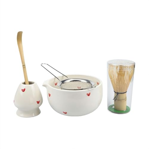 YUYQAQ Matcha-Schneebesen-Set, Herz-Design, Keramik-Matcha-Set beinhaltet 425 ml Matcha-Schüssel, Matcha-Schneebesen, Bambusschaufel, Keramikhalter, Sieb, 5-teiliges Matcha-Set für Matcha-Liebhaber YUYQAQ Matcha-Schneebesen-Set, Herz-Design, Keramik-Matcha-Set beinhaltet 425 ml Matcha-Schüssel, Matcha-Schneebesen, Bambusschaufel, Keramikhalter, Sieb, 5-teiliges Matcha-Set für Matcha-Liebhaber von YUYQAQ