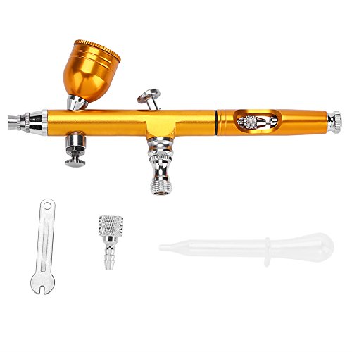 Airbrush Pistolen Set, Airbrushpistole, 0.2mm Schwerkraft Airbrush Gun, Kompressor Spritzpistole, Schraubenschlüssel, Spritzpistole Kunst Tattoo Farbe Nagel Kuchen Dekoration Werkzeuge(Gold) von YUYTE