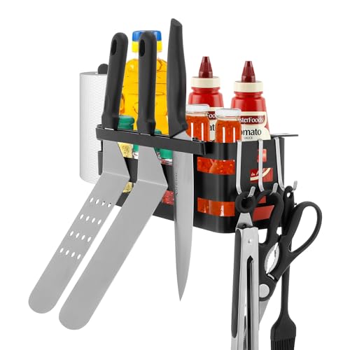Griddle Accessoires Kit Griddle Caddy mit Papierhandtuchhalter 5 J-Hooks Messerhalter für BBQ Campingpartys Im Freien von YUYTE