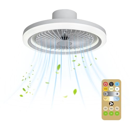 Deckenleuchte mit Ventilator, Lampe Mit Ventilator, Deckenventilator mit licht Beleuchtung E27-Konvertersockel mit Fernbedienung für Schlafzimmer Living Home Silent AC85-265V 9,8 Zoll von YUYTE