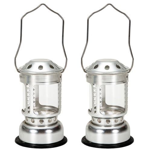 Kerzenlaterne, Tragbare Kerzenlaterne, Nachtangeln, Hängende Outdoor-Camping-Kerzenlampe aus Aluminiumlegierung (2PCSSilver) von YUYTE