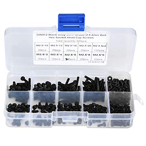 YUYTE 300pcs M2.5 Sechskantbuchse Kopfdeckel Schrauben und Muttern Kit 12.9 Grade Legierungsstahl Stahl Schwarzoxid mit Kunststoffbox für Automobilmaschinenreparatur Haushalt YUYTE 300pcs M2.5 Sechskantbuchse Kopfdeckel Schrauben und Muttern Kit 12.9 Grade Legierungsstahl Stahl Schwarzoxid mit Kunststoffbox für Automobilmaschinenreparatur Haushalt von YUYTE