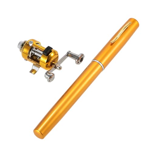 YUYTE Angelrute, Angelruten-Rollen-Combo-Kit-Set, Tragbarer Teleskop-Taschenstift, Angelrutenstange + Angelrolle aus Aluminiumlegierung, Angelzubehör (Gold) von YUYTE