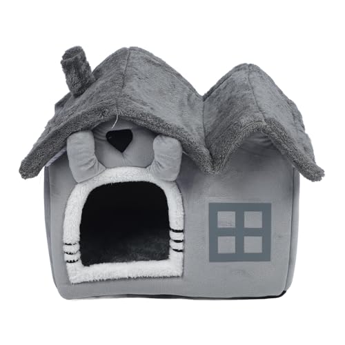 YUYTE Indoor Hundehütte Welpenhöhle Haustierhaus für kleine Hunde mit abnehmbarem, waschbarem Bezug, Unterseite aus weichem Fleece, Leinen (L) von YUYTE