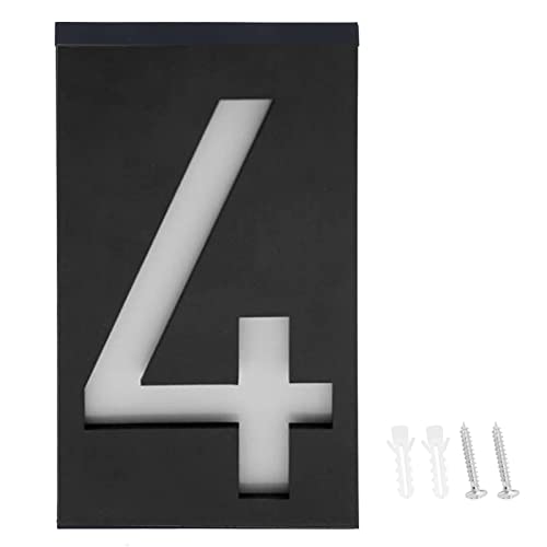 YUYTE Solar Angetriebene LED-Hausnummer Leichtes Outdoor-Adressschild mit 6 LED-Leuchten und Verborgenem Anti-Diebstahl-Design für Shop Gate Villa Wanddekoration (Nummer 4) von YUYTE