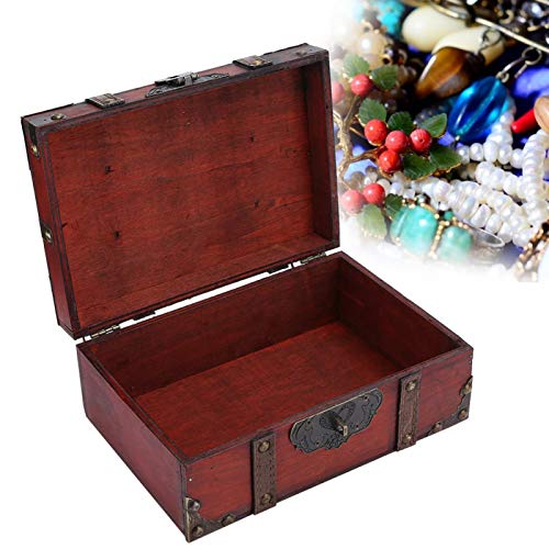 yuytee Holzkiste, Vintage Koffer Abschließbare Box Vintage Holz Aufbewahrungsbox Dekorative Schmuckschatulle Mit Schloss Für Zuhause Groß 23.5x16x9.5cm(02) von YUYTE