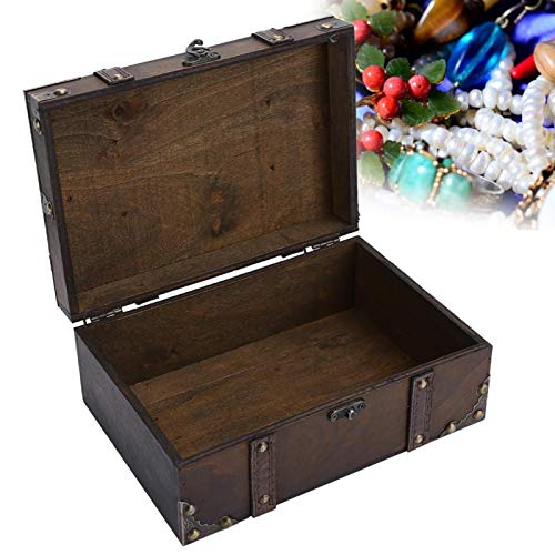 yuytee Holzkiste, Vintage Koffer Abschließbare Box Vintage Holz Aufbewahrungsbox Dekorative Schmuckschatulle Mit Schloss Für Zuhause Groß 23.5x16x9.5cm(04) von YUYTE