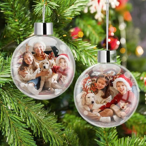 Personalisierte Weihnachtskugeln, Weihnachtskugel mit Doppelseitig Bedrucktem Foto - Transparentes Acryl, Weihnachtsbaumschmuck Personalisiert, Geschenk für Familie Kinder Partner Freunde von YUYUGO