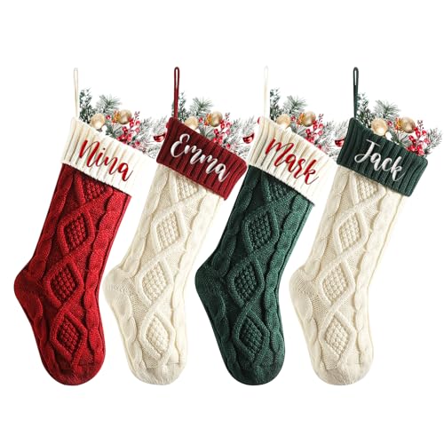 YUYUGO Weihnachtsstrumpf Personalisiert - Nikolausstrumpf mit Benutzerdefinierte Namen, Personalisierte 18” Großer Gestrickter Weihnachtsstrümpfe für Feiertags Familienparty Dekoration(2 Stück) von YUYUGO