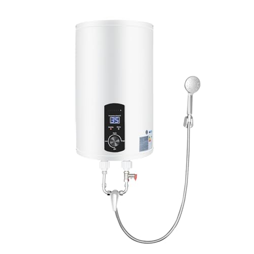 Durchlauferhitzer 2000W & 30L - Elektrischer Wasserheizer mit Duschset & Wasserhahn, IPX4 Wasserdicht für Bad/Küche, Schnellheizend mit Digitaler Temperaturanzeige (Weiß) von YUYUZI