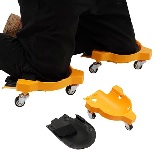 YUYUZI 2er-Set Rollender Knieschoner mit 360° Rädern – Ergonomisches Kniekissen zum Gleiten für Fliesenlegen & Gartenarbeit, Verstellbar & Leicht – Schützen Sie Ihre Knie mühelos (Gelb) von YUYUZI