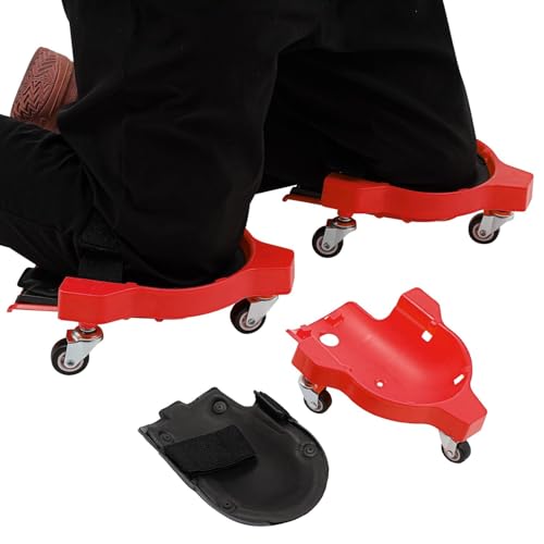 YUYUZI 2er-Set Rollender Knieschoner mit 360° Rädern – Ergonomisches Kniekissen zum Gleiten für Fliesenlegen & Gartenarbeit, Verstellbar & Leicht – Schützen Sie Ihre Knie mühelos (Rot) von YUYUZI