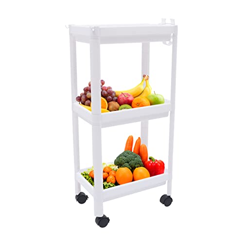 YUYUZI 3-Stufiger Rollwagen mit 4 Rädern & Bremsen - Aufbewahrungswagen für Badezimmer & Küche, Schmaler Wagen mit 5kg Pro Ebene, Platzsparend & Skandinavisches Design (Weiß) von YUYUZI
