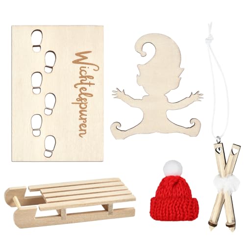 YUYWWAN Wichtel Schablone, Wichtel Fußabdrücke, 5 Stück Wichteltür Zubehör Holz, Wichtelschablone Weihnachten, Wichtelspuren Schablone, Con Mini Schlittenstock, Schlitten, Weihnachtsmütze YUYWWAN Wichtel Schablone, Wichtel Fußabdrücke, 5 Stück Wichteltür Zubehör Holz, Wichtelschablone Weihnachten, Wichtelspuren Schablone, Con Mini Schlittenstock, Schlitten, Weihnachtsmütze von YUYWWAN