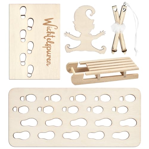 YUYWWAN Wichtel Schablone, Wichtel Fußabdrücke, 5 Stück Wichteltür Zubehör Holz, Wichtelschablone Wichtel Zubehör Weihnachten, Wichtelspuren Schablone, Con Miniatur Schlittenstock, Schlitten YUYWWAN Wichtel Schablone, Wichtel Fußabdrücke, 5 Stück Wichteltür Zubehör Holz, Wichtelschablone Wichtel Zubehör Weihnachten, Wichtelspuren Schablone, Con Miniatur Schlittenstock, Schlitten von YUYWWAN