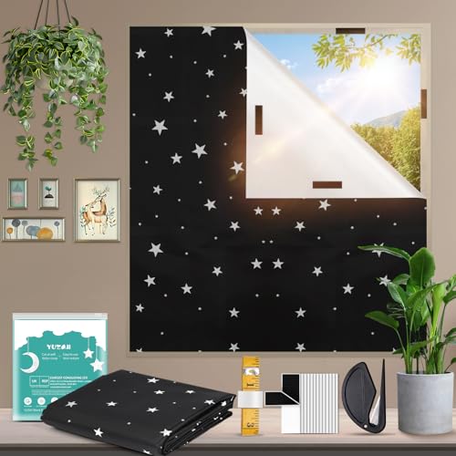 YUZAII Verdunkelungsrollo, Bohrfreie Rollos für Fenster, 300 x 145 cm Verdunkelungsvorhänge fürs Schlafzimmer, Klebe-Rollos, Temporäre (Stern) von YUZAII