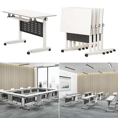 Konferenztisch - Schreibtisch Klappbar - Besprechungstisch, Konferenzraumtisch Mit Geräuschlos Arretierbaren Rädern, Klappbarer Mobiler Schulungstisch Mit Klappdeckel,Rechteckiger Seminartisch ( Color von YUZDNM