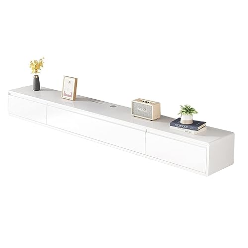 Tv Lowboard Hängend - Schwimmender Tv Schrank - Schwimmender TV-Ständer Aus Massivem Holz, Wandmontage TV-Schrank, Modernes TV-Lowboard, Wandmontierte Medienkonsole Im Entertainment-Center(Color:Blanc von YUZDNM