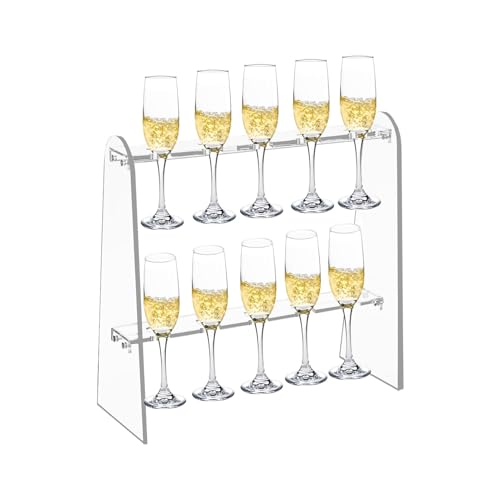 YUZDNM 2 Stufiger Champagnerglashalter Aus Acryl, Weinglas Stielglasregal, Champagner Präsentationsständer, Transparenter Getränketurm Für Party Hochzeitsschränke, Fasst 10 Tassen von YUZDNM