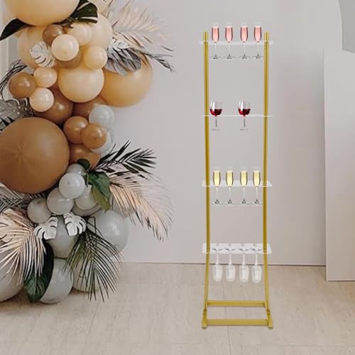 YUZDNM Hohes Weinglasregal - Champagner-Wandhalter Für Partys Gold 4 Stöckig – Champagner Turmständer, Bodenmontiertes Weinglas-Stielglasregal Aus Acryl(Gold) von YUZDNM
