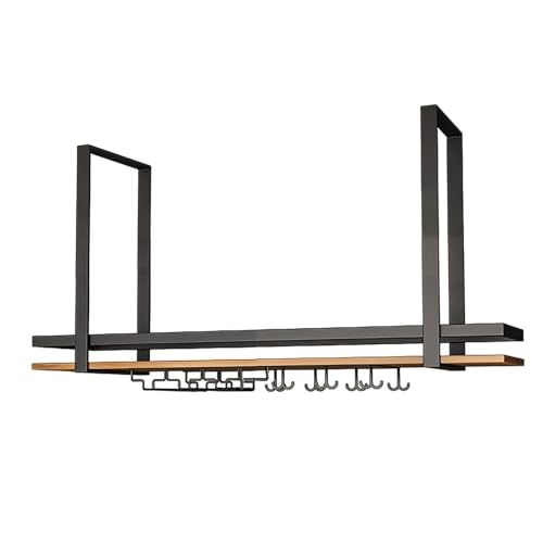 YUZDNM Rustikales Deckenregal, Hängendes Weinregal mit Glashalter und Ablage, Einlagige Bar-Schweberegale, Hängendes Holzregal-Organizer-Regal(100X30X50CM) von YUZDNM