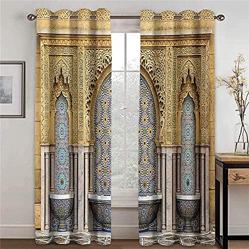 Gardinen mit ösen Arabische Tür 2er-Set VerdunkelungsVorhang, 3D Printing Shading Vorhänge für Schlafzimmer，100% Polyester Mikrofaser, Gesamtgröße: 280x245CM von YUZENGSMao