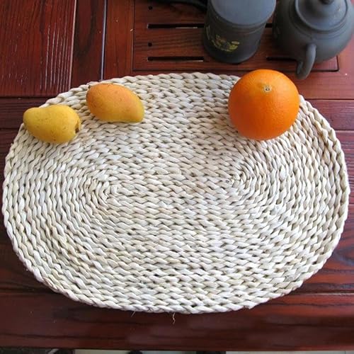 Dekorative Tischsets, 10–40 cm runde, gewebte Tischsets, natürliche Maisschalen-Tischsets, geflochtenes Stroh-Rattan-Tischset, hitzebeständige, handgewebte for den Esstisch(Elliptic 30 * 45) von YUZGUHEY