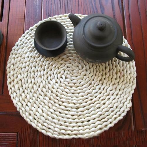 Dekorative Tischsets, 10–40 cm runde gewebte Tischsets – natürliche Maisschalen-Tischsets, strohgeflochtene Rattan-Tischsets, handgewebte for den Esstisch(Corn Husk 35cm) von YUZGUHEY