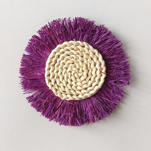 Dekorative Tischsets, 11-30 cm gewebte Tischsets mit Quasten/ohne Quasten, aus natürlicher Wasserhyazinthe/Maisschale/Rattan, geflochtene Stroh for den Esstisch(Purple Tassels 18cm) von YUZGUHEY