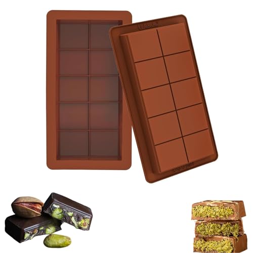 2 Stück Schokolade Silikonform Tief Schokoladentafel Form 10 Mulden Schokolade DIY-Schokoriegelform Schokoladenform in Lebensmittelqualität Perfekt für Selbstgemachte Süßigkeiten und Schokolade von YUZHEDM