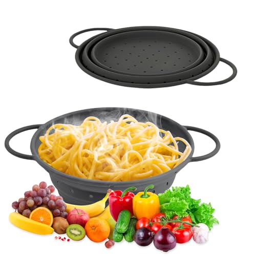 28cm*21,5cmX1,6cm Sieb Aus Silikon Faltbar Grau Faltbares Sieb Silikon Nudelsieb für Pasta Ideal Zum Abtropfen von Nudeln Brokkoli Karotten Usw Sie können Auch Salatblätter Obst Gemüse abspülen von YUZHEDM