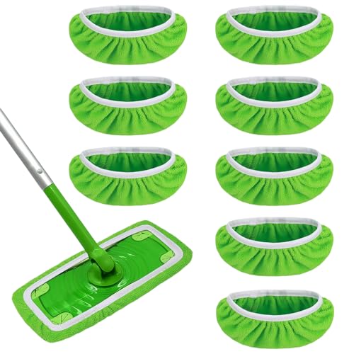 YUZHEDM 8 Stück Tücher Wiederverwendbare 25x11,5 cm Waschbaren Mikrofaser Pads Grün Bodentücher Tücher Mikrofaser Mop Bodenwischer Nass Trocken Wischmopp Bezug zur Reinigung von Hart und Holzböden von YUZHEDM