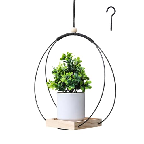 YUZHEDM Hängeblumentöpfe 30 * 30cm Blumentopf Hängend mit Passenden Haken Blumenampel mit Holzsockel Hängende Blumentöpfe Kann an der Decke, am Freiluftbalkon, an der Wand. （Schwarz ） von YUZHEDM