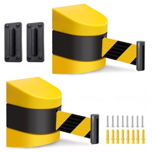 YUZINO 2Pcs Absperrband Ausziehbar 5 Meter, Absperrband Gelb Schwarz Mit ABS-Kunststoff-WandgehäUse, Wandmontiert Absperrung Ausziehbar Icherheitsabsperrung FüR Warteschlangen von YUZINO