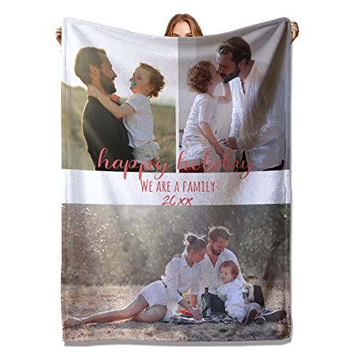 YUzzles Decke mit personalisierten Fototexten, Bilder Collage Throw Blankets, für Paare Freunde Familie Haustiere Geschenke (3 Fotos) von YUzzles