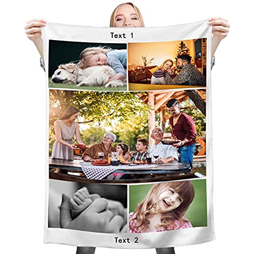 YUzzles Personalisierte Decke Fotodecke Mit Eigenem Foto Name,Super Weich Personalisierte Foto,Personalisierte Geschenk Für Freunde Familie Geburtstag Weihnachten (5 Fotos, 120 * 150cm) von YUzzles