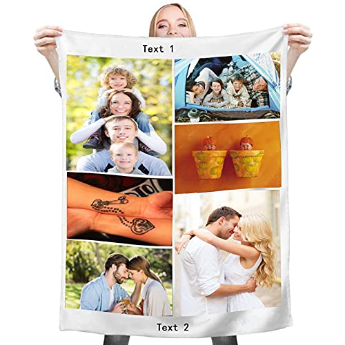 YUzzles Personalisierte Decke Fotodecke Mit Eigenem Foto Name,Super Weich Personalisierte Foto,Personalisierte Geschenk Für Freunde Familie Geburtstag Weihnachten (6 Fotos, 120 * 180cm) von YUzzles