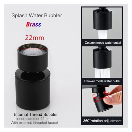 Alle Metall 1080 ° Universal Rotation Wasserhahn Extender Sprayer Kopf Küche Roboter Arm Verlängerung Wasserhähne Mixer Belüfter Bubbler Wasser(360 Degree Black) von YVAAASIYC