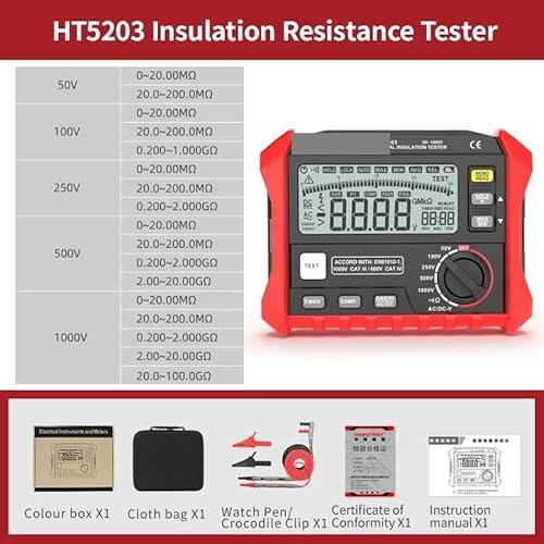 HT2302 4,7 Zoll großes LCD-Digital-Widerstandsmessgerät RCD/Loop-Tester 1000 Datenspeicher 0~440 V Leckageschalter-Tester(HT5203) von YVAAASIYC